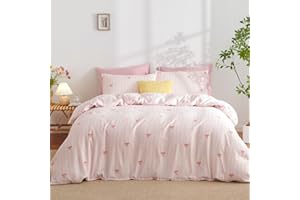 Jolusere Kids Girls Pink Duvet Cover Queen, 3 Piece Rainbow Striped Bedding Set, Cute Princess Bow & Stripes Design, 1 Duvet Cover and 2 Pillowcases, Ultra Soft Breathable Microfibre Reversible