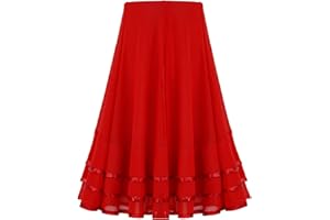 Oyolan Kids Chiffon Tiered Striped Mesh Skirts Lyrical Elegant Ballroom Latin Flamenco Dance Skirt for Girls