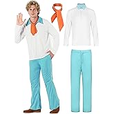 Halloween Costume Men Long Sleeve White Shirt and Pants Outfit with Scarf for Adult Cosplay Party