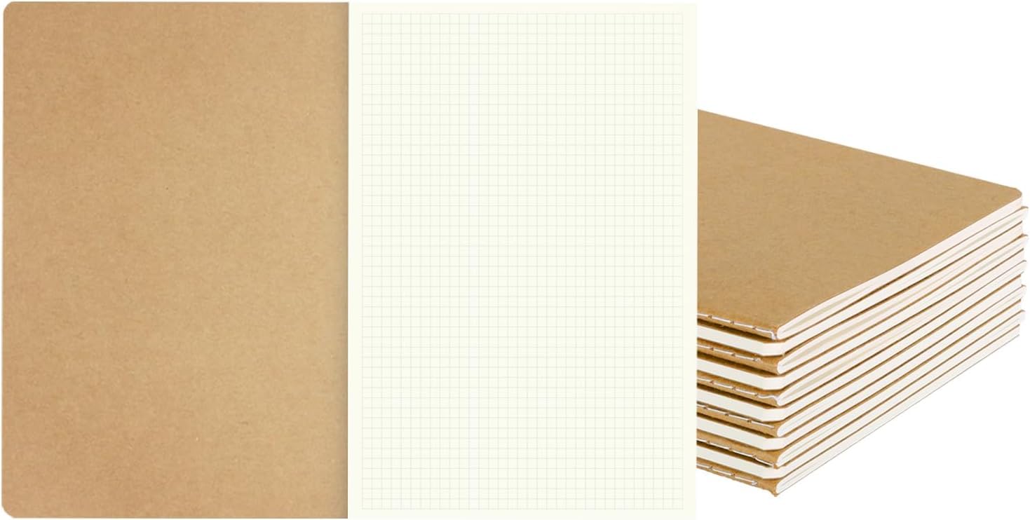 ZMCYN 12 Pack A5 Graph Paper Notebook 14x21cm, Kraft Cover Squared Notebook 5mm Square Grid Page Notebook 64 Pages/ 32 Sheets