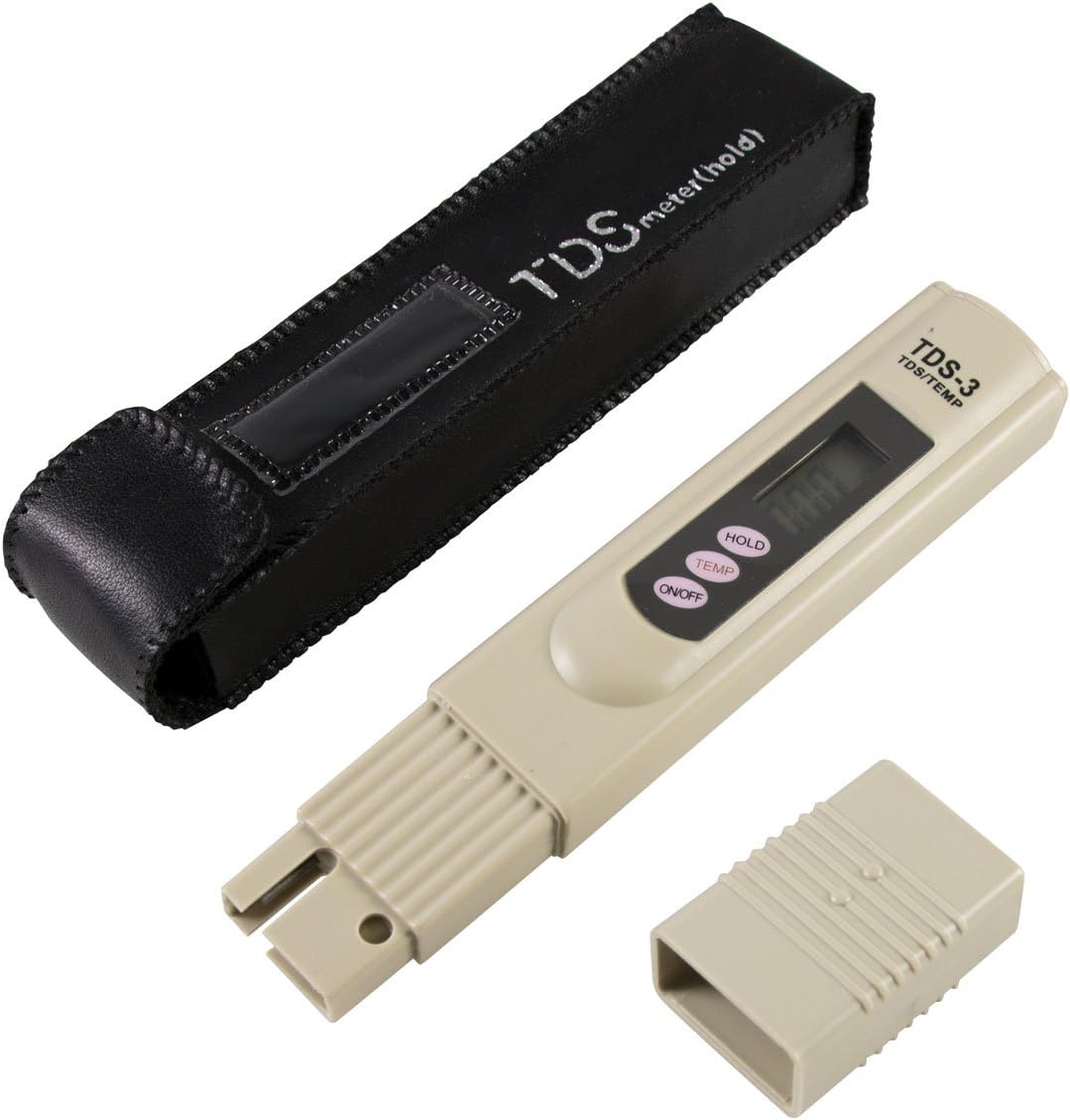 PureOne T3 TDS Digital PPM Meter with Temperature Display for Testing Water Quality in Pools Aquarium Domestic Water Filter Osmosis Measuring Range 0 - 9.990 ppm Incl. Leather case