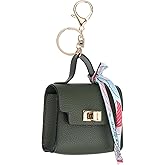 PATIKIL Mini Backpack Keychain, Cute Coin Purse Keychain PU Leather Backpack Purse Key Chain Little Earbud Bag Keychains for Women Mini Card Data Cable Organizer, Green
