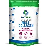 BioTrust Multi Collagen Peptides Powder + Keto C8 MCT Oil, Unflavored | 5 collagen types with C8 MCT oil support beauty, joints, metabolism &amp; elevated ketones in one powder