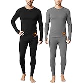 Patelai 2 Pack Mens Thermal Underwear Fleece Lined Underwear Shirt and Pants Set Base Layer Top Bottom Cold Weather Winter
