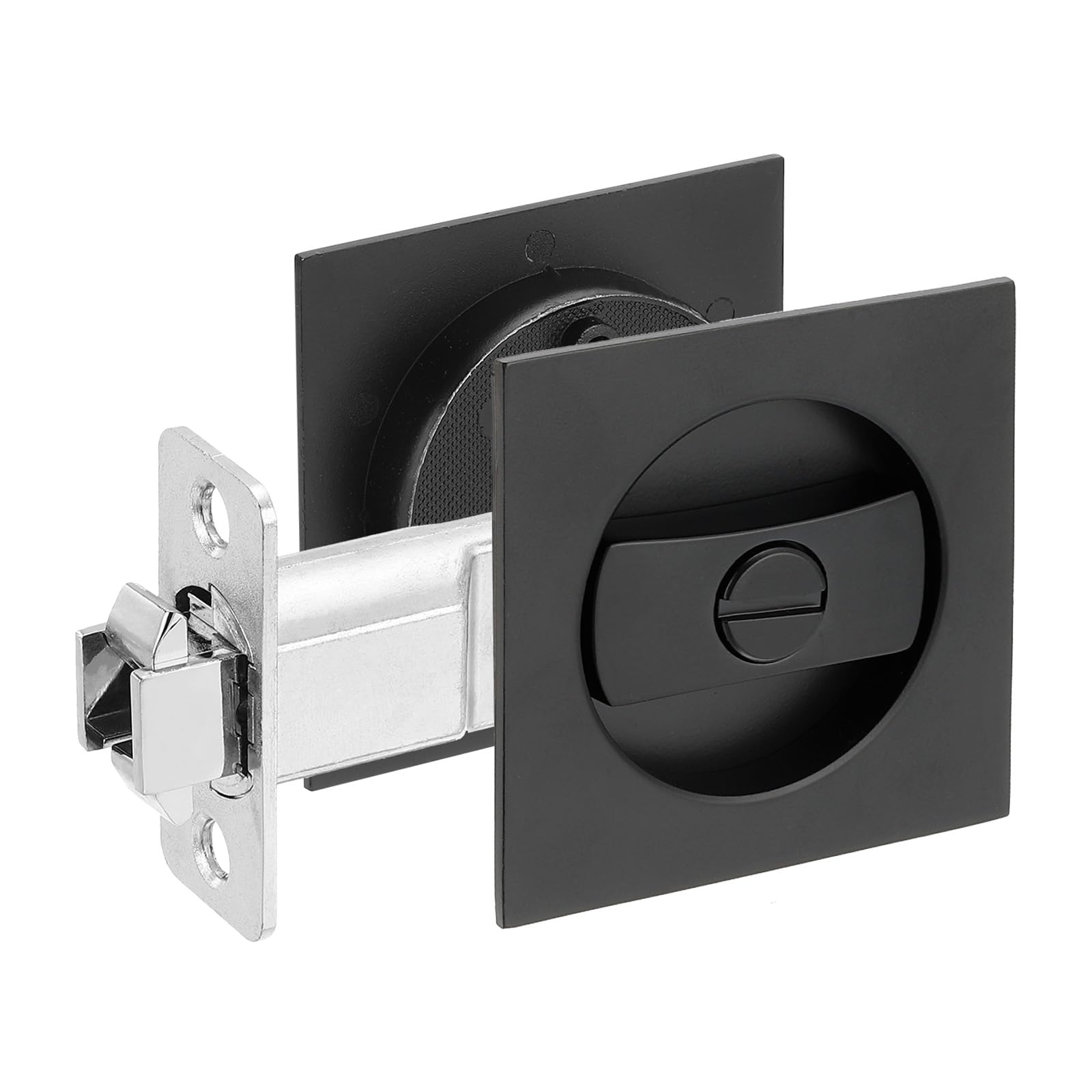 PATIKIL Recessed Door Lock, Square Pocket Door Lock Invisible 2 Sided Hardware Privacy Sliding Door Latch for Bathroom Bedroom Barn Door for 1-3/8" to 2" Thickness Door, Matte Black