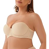 Plusfreeee Women's Strapless Bra Plus Size for Large Bust Underwire Convertible Full Coverage Bras with Clear Straps Beige 34F
