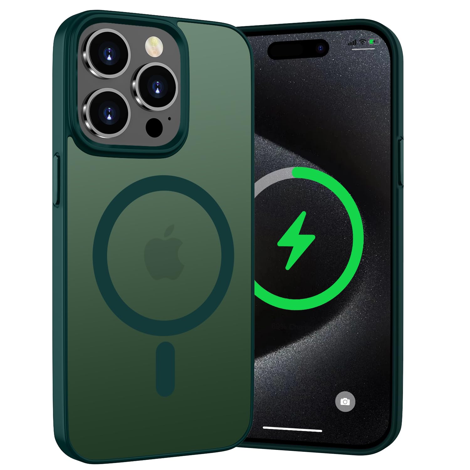 WXX Magnetic Case for iPhone 15 Pro Max, All-round Protection Shockproof Cover with Translucent Back, Compatible with MagSafe, 6.7 Inch (Green)