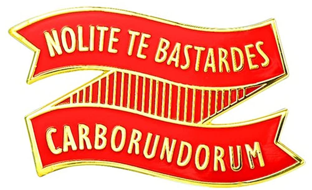 Cartoon Diy Red Ribbon Golden Border Slogan "NOLITE TE BASTARDES CARBORUNDORUM" Enamel Brooch Denim Leather Backpack Badge