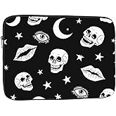 Nicokee Laptop Sleeve Bag 15.4 15.6 Inch,Skull Moon Gothic Halloween White and Black Protective Polyester Computer Cases Laptop Cover Briefcase Bag Tablet Travel Cover