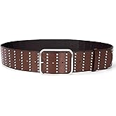 macoking Chunky Studded Belt for Women, 2.3" Wide Rivet Belt with Silver Buckle for Dresses Jeans