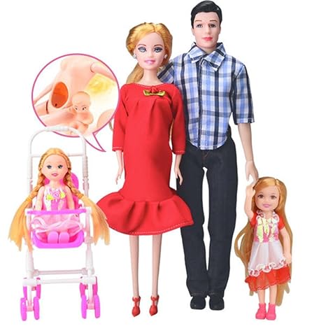 HKFV Kleid echte schwangere Puppe Mama & Papa & Tochter Familie Spielzeug Set für Schwangerschaft Puppe Satz von 6 Sätzen von