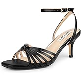 JOY IN LOVE Women's Kitten Low Strappy Heels Ankle Strap Heeled Sandals