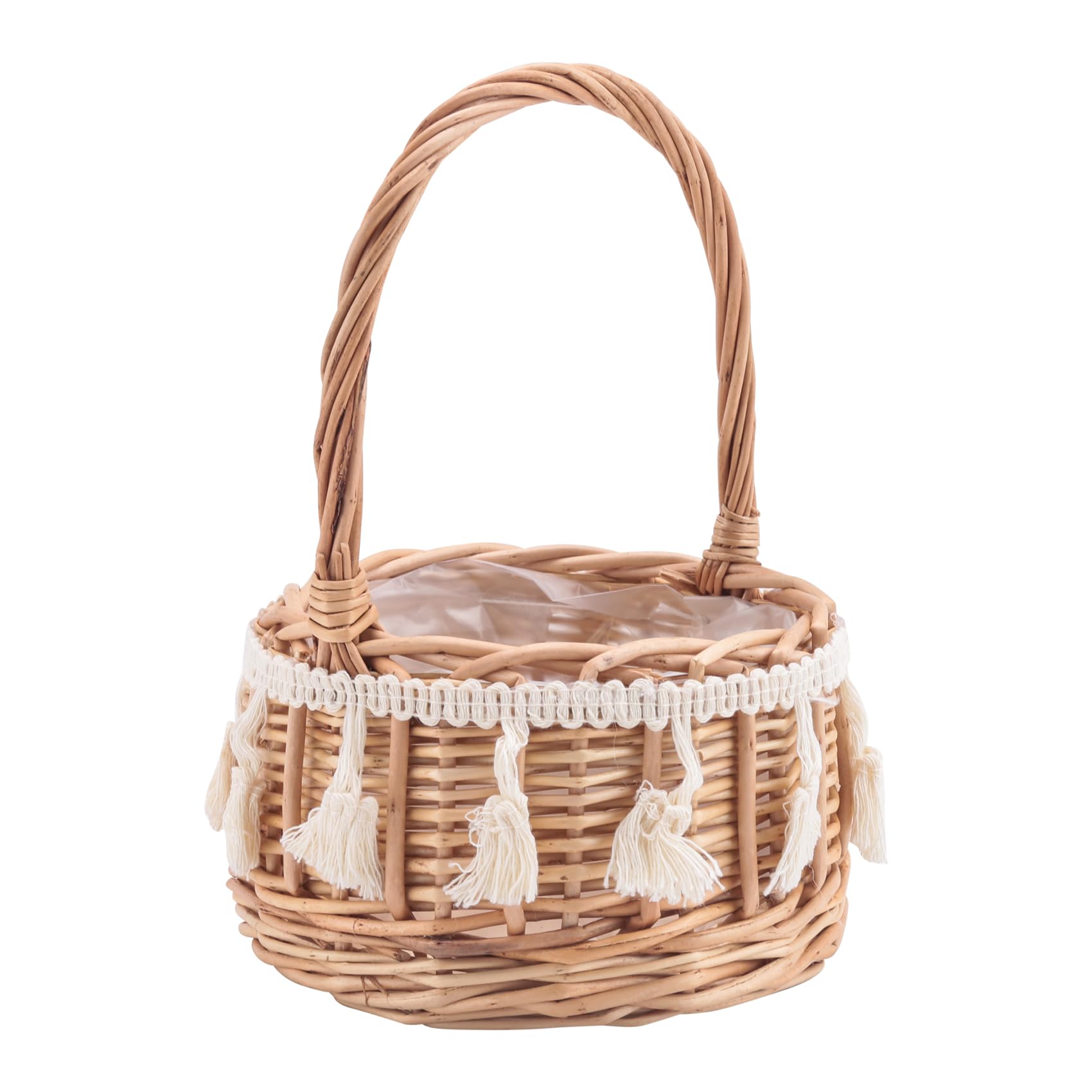 Povxlum Woven Storage Basket and Ribbon Wedding Flower Girl Baskets Wicker Rattan Flower Basket for Home Garden Decor 8 * 11 * 20cm