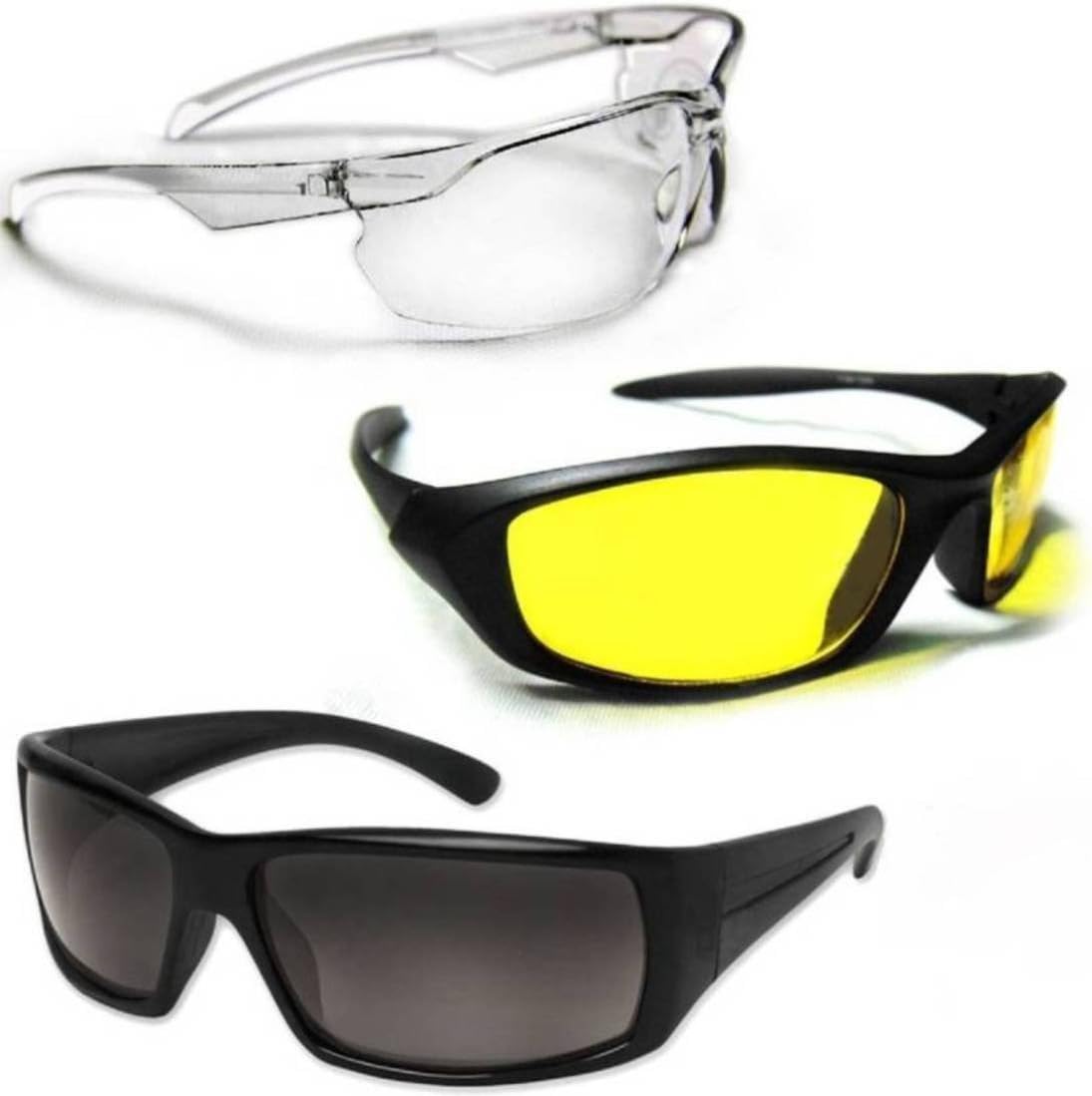 Soptool HD Vision Men's Car Driving Wrap Sunglasses UV Protected Combo of 3_ Yellow, Black, White
