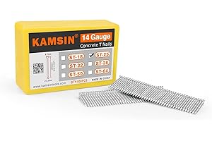 KAMSIN ST25 14 Gauge Concrete T Nails, 1'' (25MM) Length Collated Concrete T Nails, Galvanzied, 800 PCS/BOX, Fasteners for Pneumatic Concrete T Nailer, Air T Nail Gun