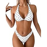 WDIRARA Women's Polka Dots Bikini Set Halter Triangle Swimsuit 2 Piece Bathing Suit