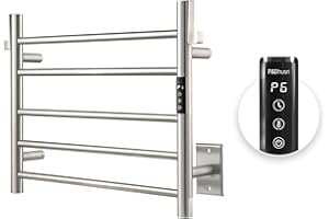 P&Bhusri Heated Towel Rack for Bathroom,Wall Mounted Electric Towel Rack with Timer and LED Indicator, 5-Bar Towel Warmer, Stainless Steel Brushed, Hard-Wired/Plug-in