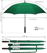 ACEIken Golf Umbrella Windproof 62 Inch Dark Green Double Canopy view 2