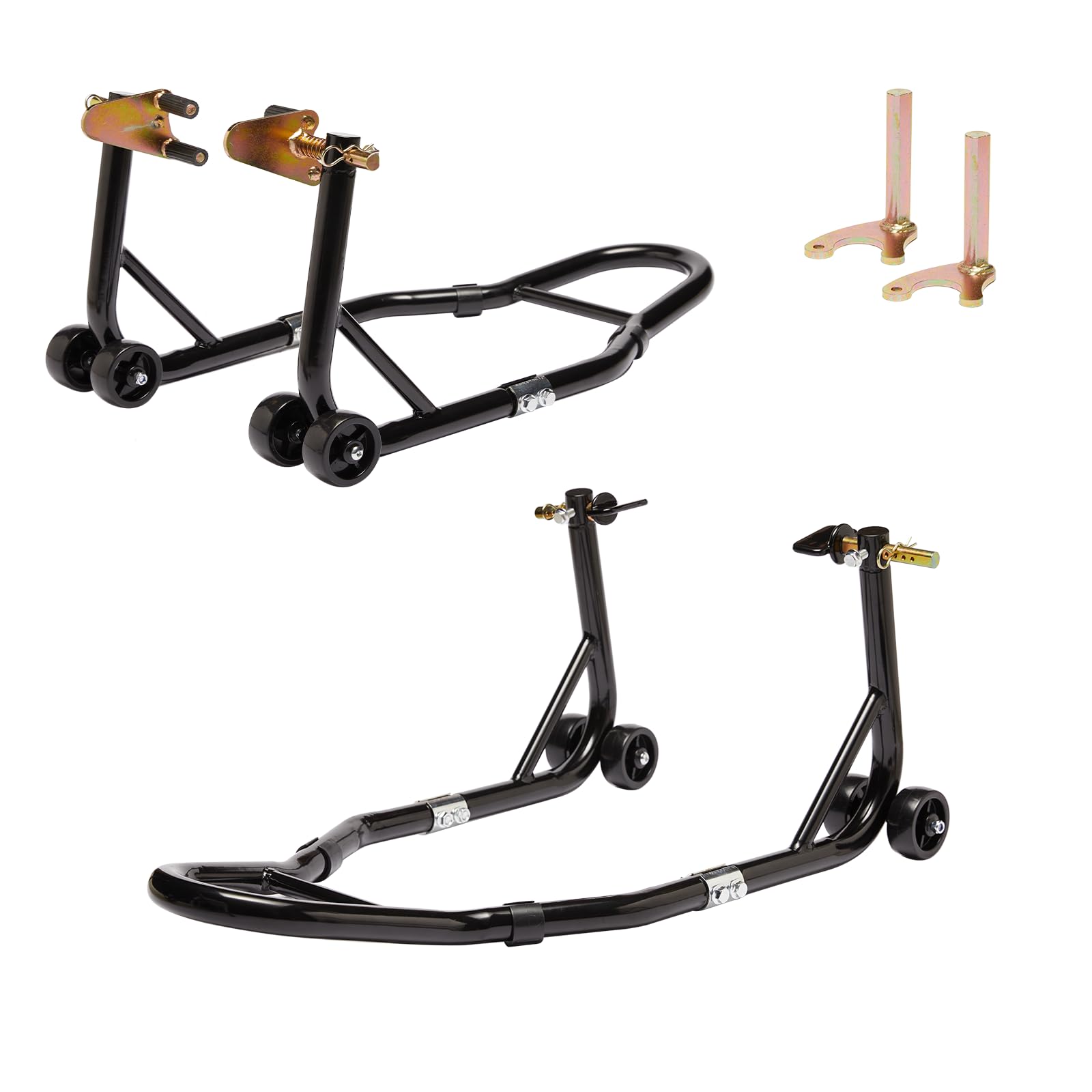 Photo 1 of HILAKE Motorcycle Stand Front Rear Wheel Lift Combo Swingarm Spool Peddock Stands for Yamaha Honda Kawasaki Suzuki U+L Black