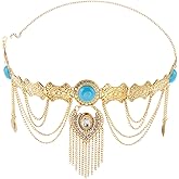 GORGECRAFT Boho Waist Chain Belt Gold Layered Tassel Coin Turquoise Rhinestone Pendant Detail Chains Vintage Bohemian Alloy Adjustable Body Belly Dress Waist Chain Jewelry Accessories for Women