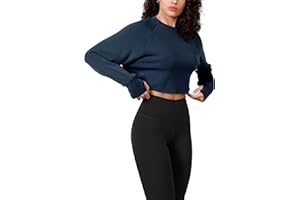 ODODOS Modal Soft Long Sleeve Cropped Sweatshirts with Thumb Hole for Women Crew Neck Pullover Crop Top