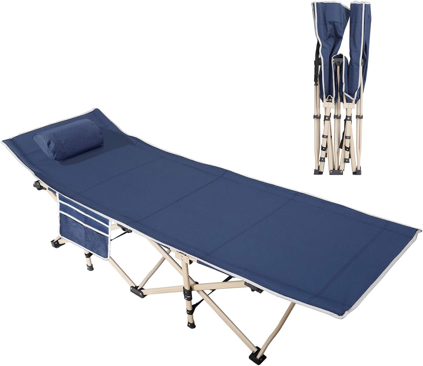 DlandHome Folding Camp Bed Outdoor Folding Chair Bed for Fishing or Camping Foldable Camping Bed with Suede Pad & Side Bag & Free Pillow