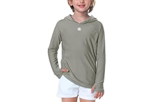 AOBUTE Unisex Kids Long Sleeve Hoodie Rash Guard Boys UPF 50+ Swim Top with Thumb Hole 3-12 Years