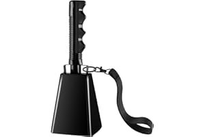 cyrico Cow Bell, 9 Inch Cowbells for Sporting Events, Metal Steel Cowbell with Handle, Loud Noise Makers for Football Games, Black Large Hand Bells Cheering Items School Musical Percussion Instruments