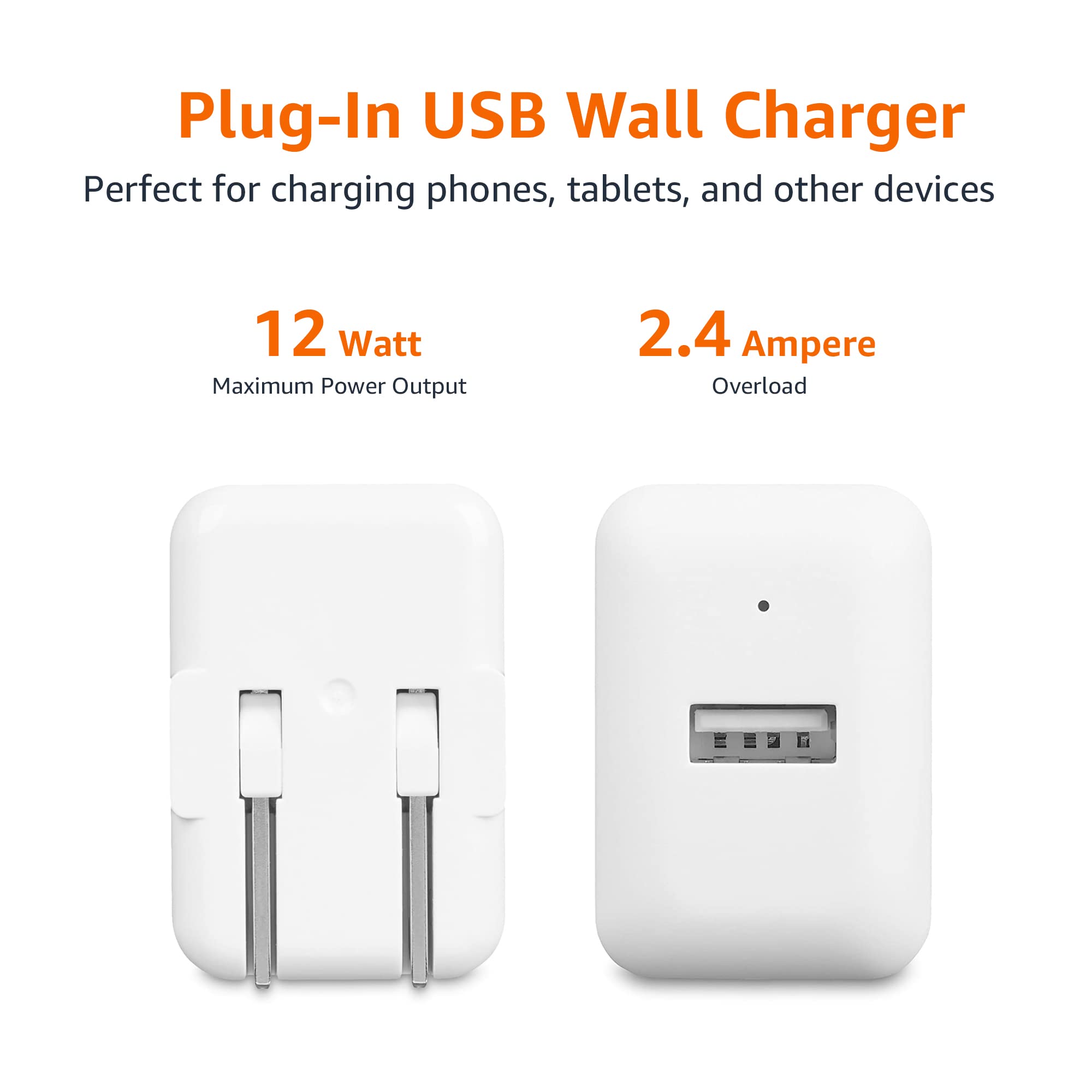 Amazon Basics 12W One Port USB-A Wall Charger (2.4A) for Phones (iPhone 15/14/13/12/11/X, Samsung, and more), Pack of 2, White