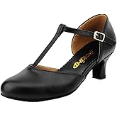 Bokimd Womens T-Strap Latin Salsa Ballroom Dance Heels Black Character Shoes Prom Wedding Dress Pumps