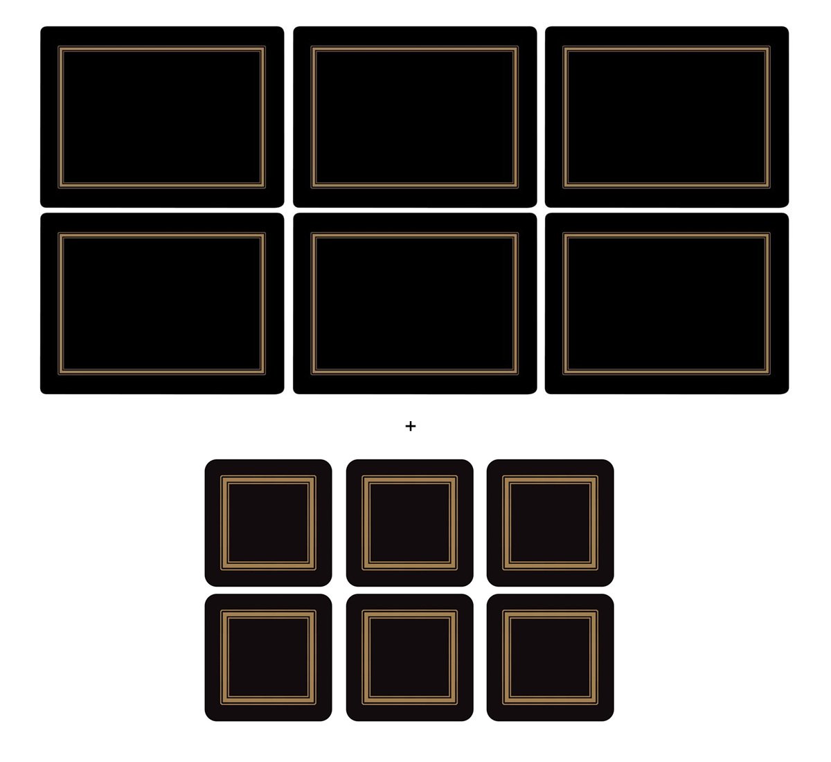 Pimpernel Classic Black, 6 Placemats + 6 Coasters