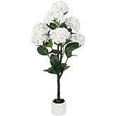 YEPDIN 4 FT Artificial Hydrangea Tree- Large Faux Hydrangea Plants Indoor Outdoor,Fake Flower Trees with White Tall Planter for Home Garden,Front Decor