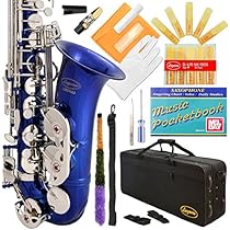 Lazarro 370-BU E-Flat Eb Alto Saxophone Royal Blue-Silver Keys with Case, 11 Reeds, Care Kit and Many Extras
