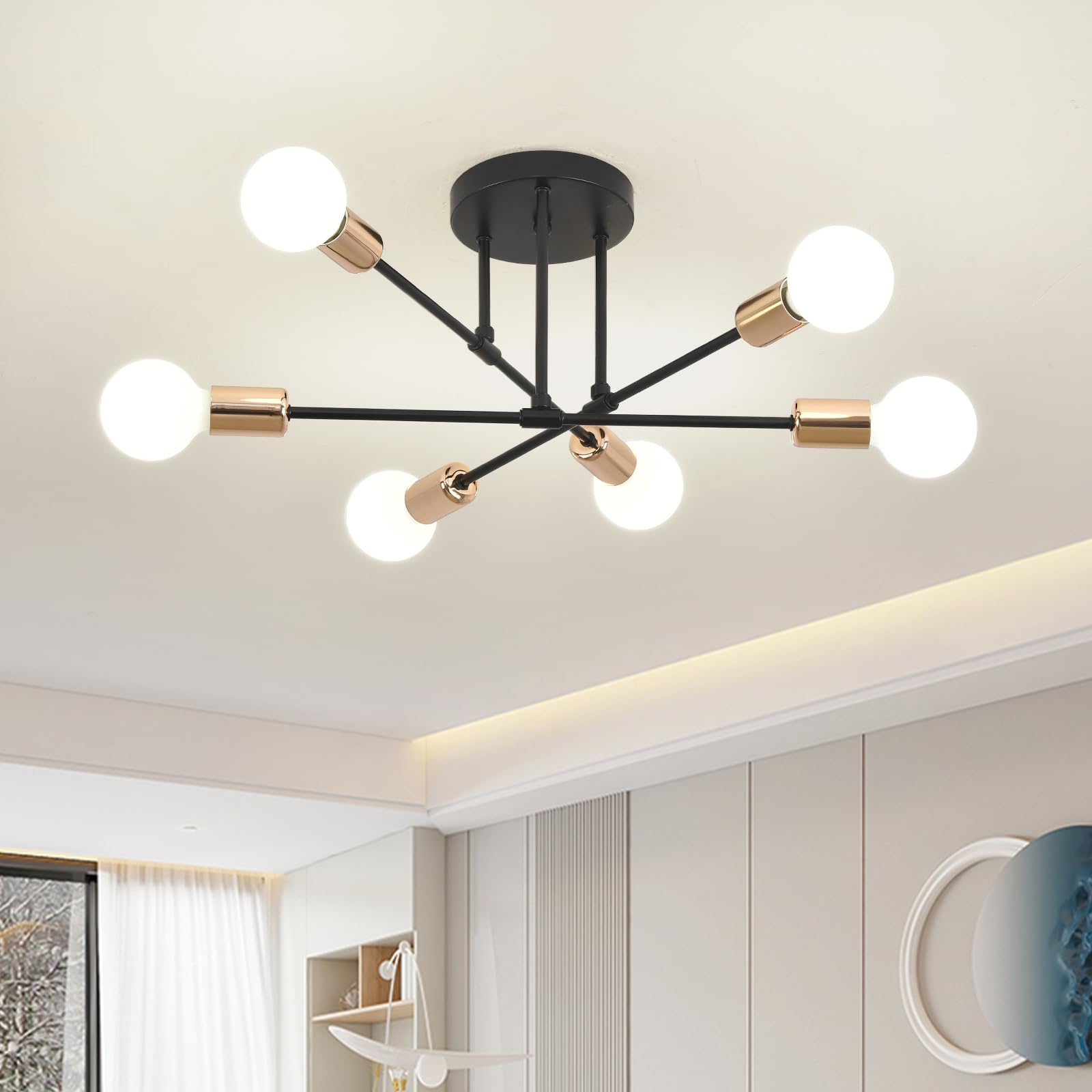 ZYDTRIP Sputnik Chandelier Ceiling Light, 6-Light Ceiling Light for Bedroom,Dining Room,Kitchen,Office, Black and Gold — image 1