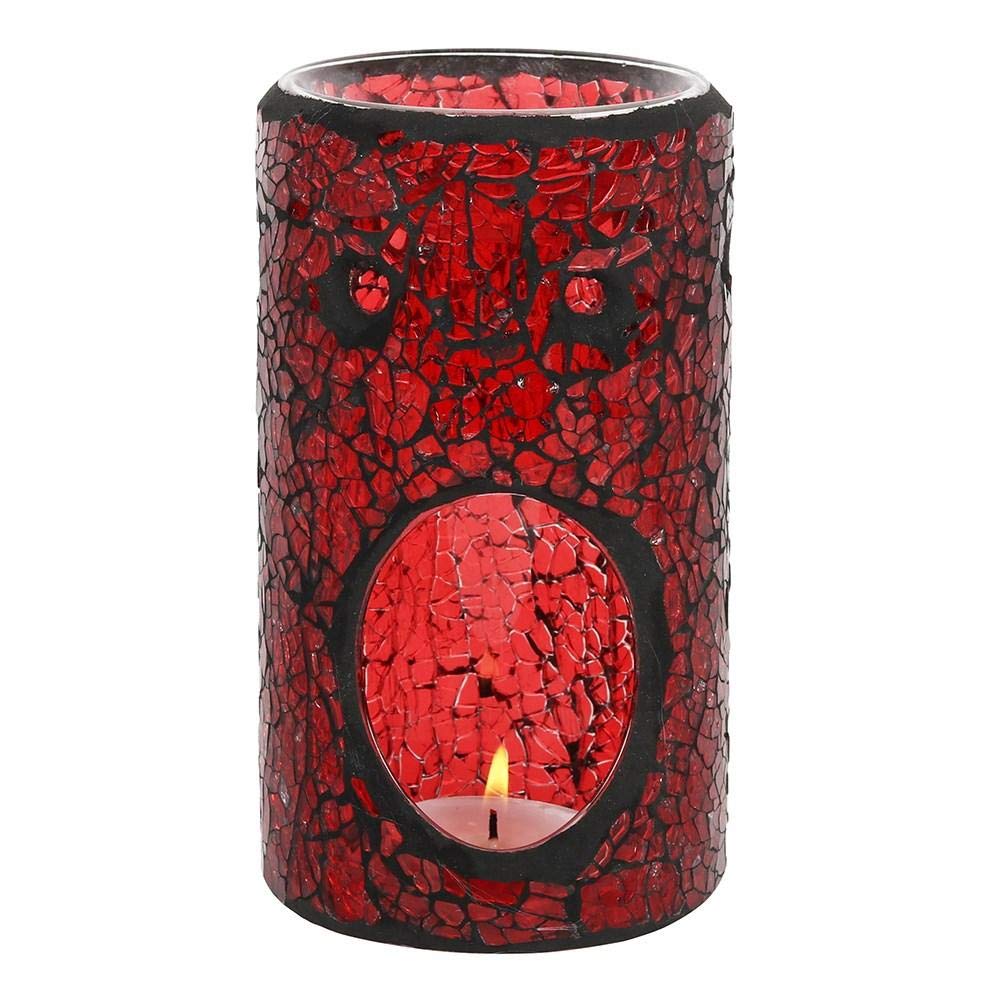 Elegant Red Glass Pillar Crackle Oil Burner -14.5cm x 8cm (1 Pc.) - Luxurious Design, Premium Material, Aromatherapy Accessory - Ideal for Home & Office Decor