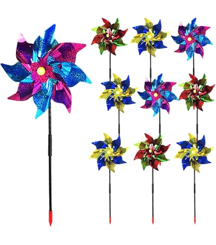 Lot De 3 Moulins à Vent Arc-en-Ciel 38 Cm Pour Jardin - Déco Éclatante Et Répulsif à Oiseaux