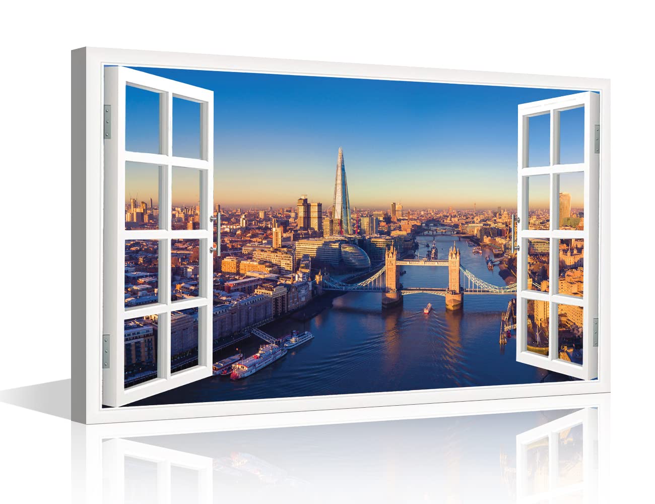 TISHIRON 3D Window Effect London Canvas Art Wall Framed Capital of England Cityscape Home Decor Natural View Pictures for Home Living Room Wall Decor Posters Prints Ready to Hang - 12" W x 18" H
