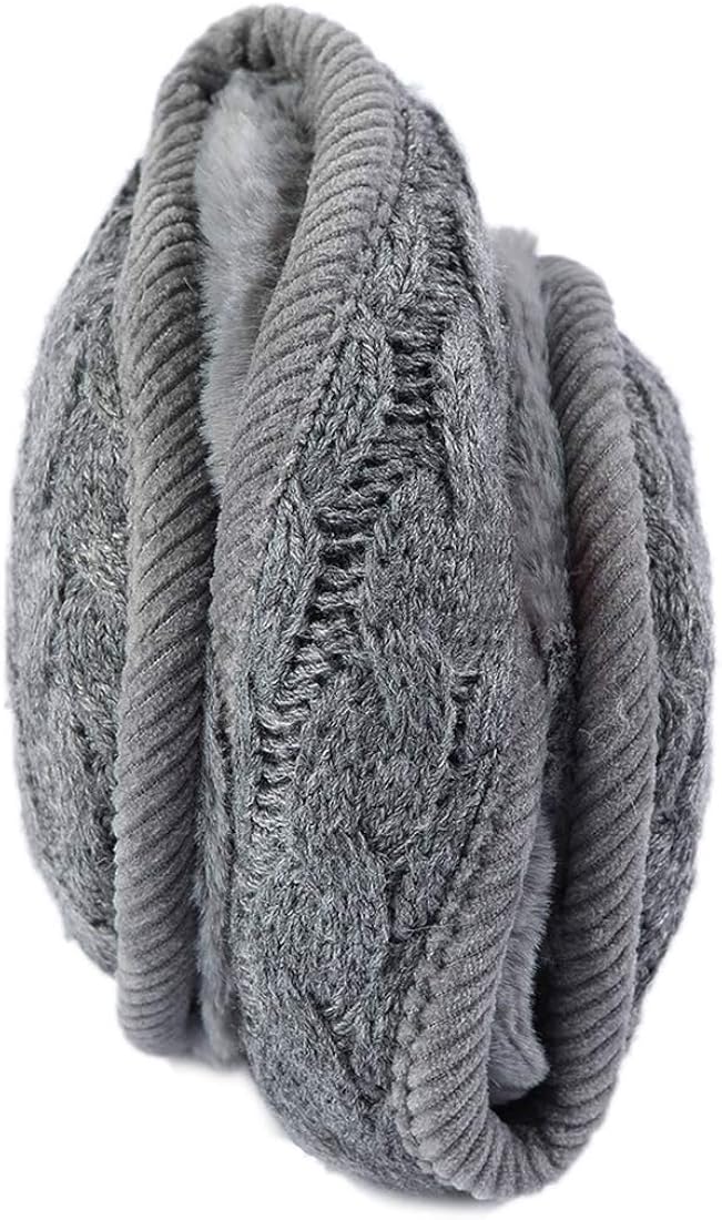 Surblue Unisex Warm Knit Cashmere Winter Pure Color Earmuffs with Fur Earwarmer, Adjustable Wrap, Gray, Large at  Women’s Clothing store