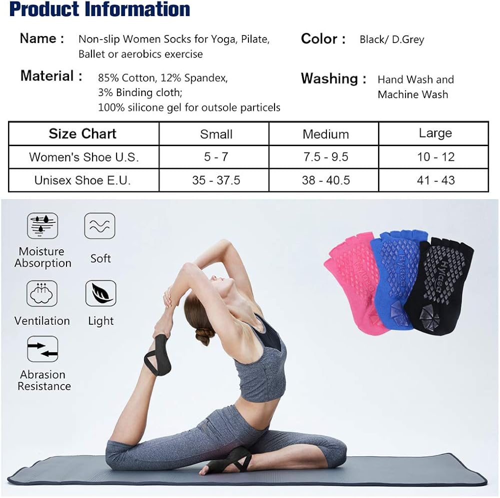 Hylaea Yoga Socks for Women with Grip & Non Slip Toeless Half Toe Socks for Ballet Pilates Barre Dance : Clothing
