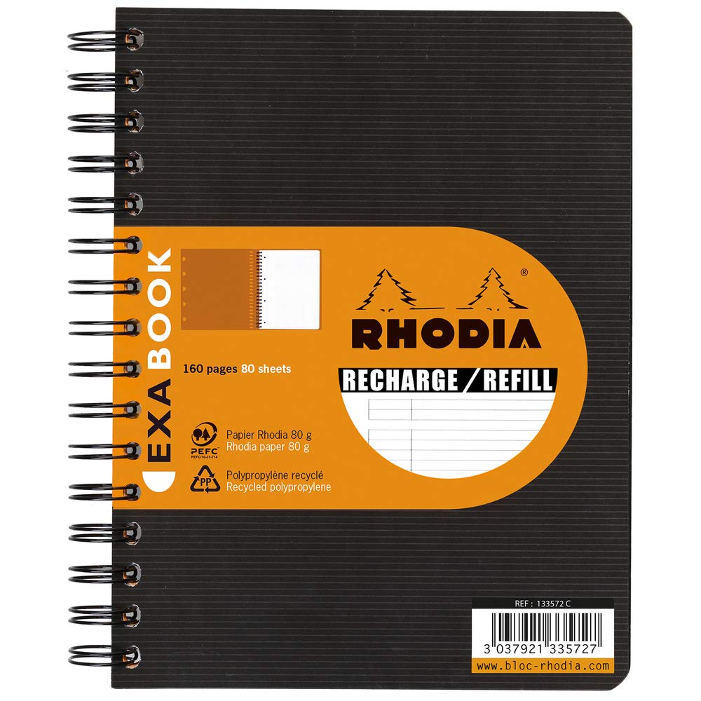 RHODIA 133576C - Refill Notebook for Exabook Black A5+ Organization Notebook | Lined | 160 Detachable pages Perf. 6 Holes - Clairefontaine Paper 80g - Rhodiactive