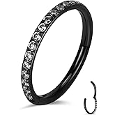 1Pcs 18G 16G Titanium Cartilage Earrings Crystal Nose Hoop for Women Diameter 6mm 8mm 10mm 12mm CZ Helix Conch Daith Rook Tragus Lobe Snug Lip Nostril Rings Body Piercing Jewelry-Silver-Gold-Black