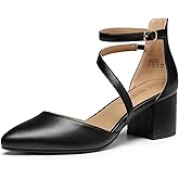 DREAM PAIRS Women's Closed Pointed Toe Low Chunky Heels Pumps Ankle Strap Wedding Business Dressy Shoes
