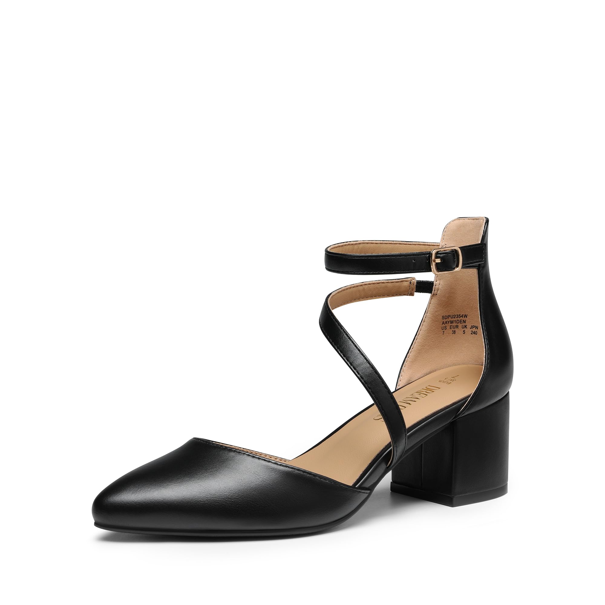 DREAM PAIRS Women's Closed Pointed Toe Low Chunky Heels Pumps Ankle Strap Wedding Business Dressy Shoes,Size 6.5,Black-Pu,SDPU2354W Image