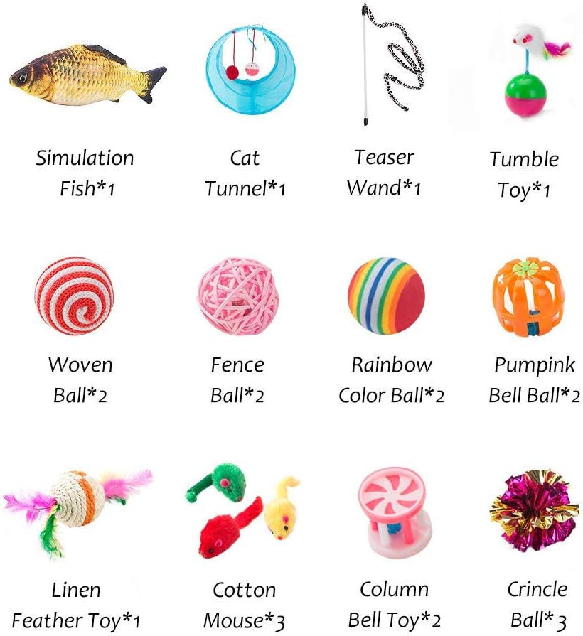 HIPIPET 21PCS Cat Toys Interactive Kitten Toys Assortments Tunnel Balls Fish Feather Teaser Wand Mice : Pet Supplies