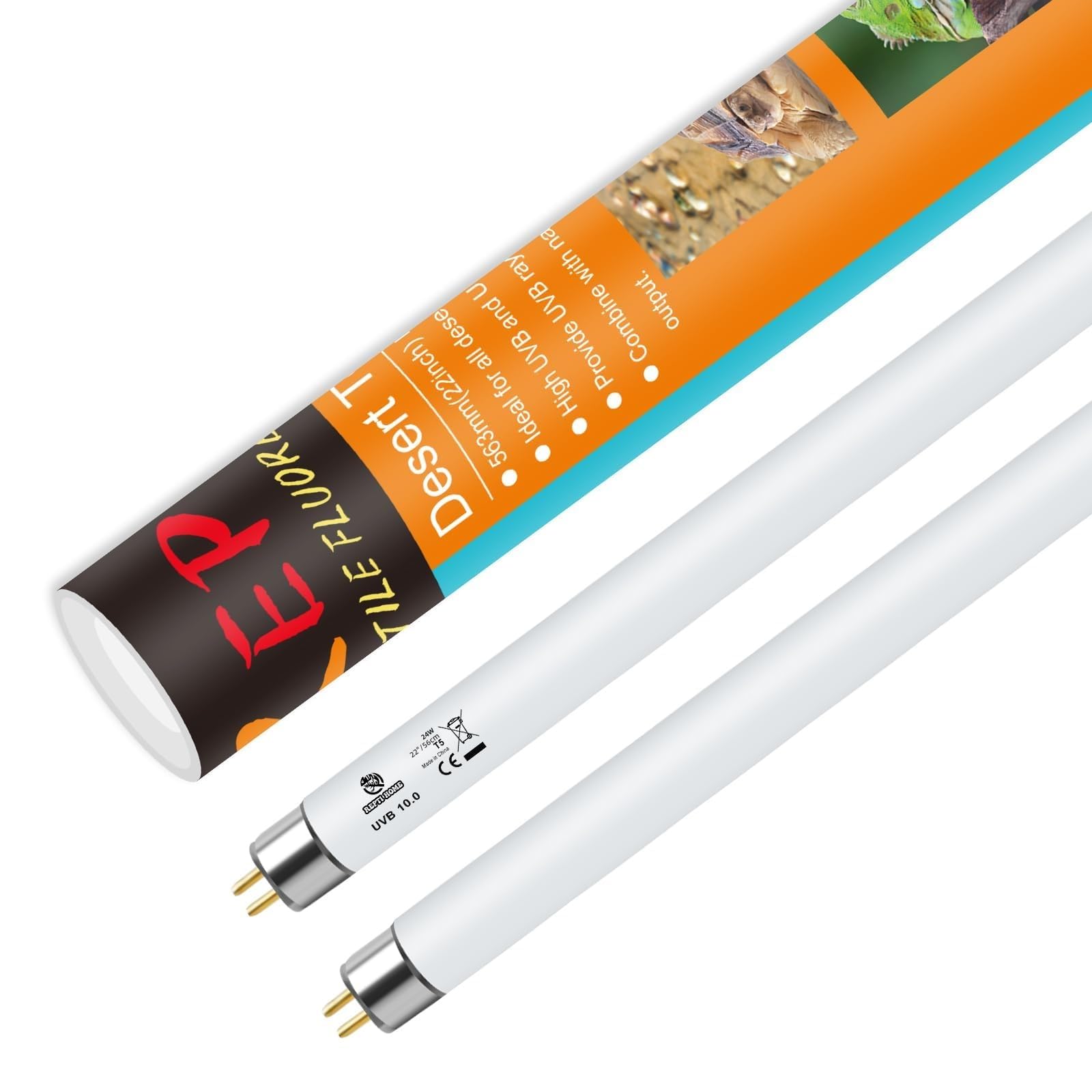 REPTI HOME T5 UVB Light Bulb 10.0, UVB Light Reptile Kit 24W 2Pack, Reptile Light UVA UVB Lamp Bulb for Turtle, Lizard, Snake, Bearded Dragon(56cm*1.6cm)