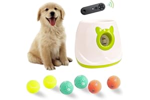 BESTHLS Automatic Dog Ball Launcher Interactive Tennis Ball Thrower Machine for Small Medium Dogs Fetching Distance 10-30ft (White2, Remote Included)