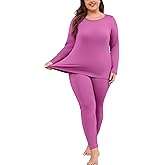 COOTRY Plus Size Thermal Underwear for Women Fleece Lined Long Johns Base Layer Top and Bottom Sets for Winter Purple 4XL