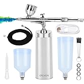 Ovaga 32PSI Airbrush Kit with Air Compressor, Portable Cordless Auto Airbrush Gun Kit, Rechargeable Mini Handheld Air Brush Set for Painting, Model Coloring, Makeup, Cake Decor, Silver