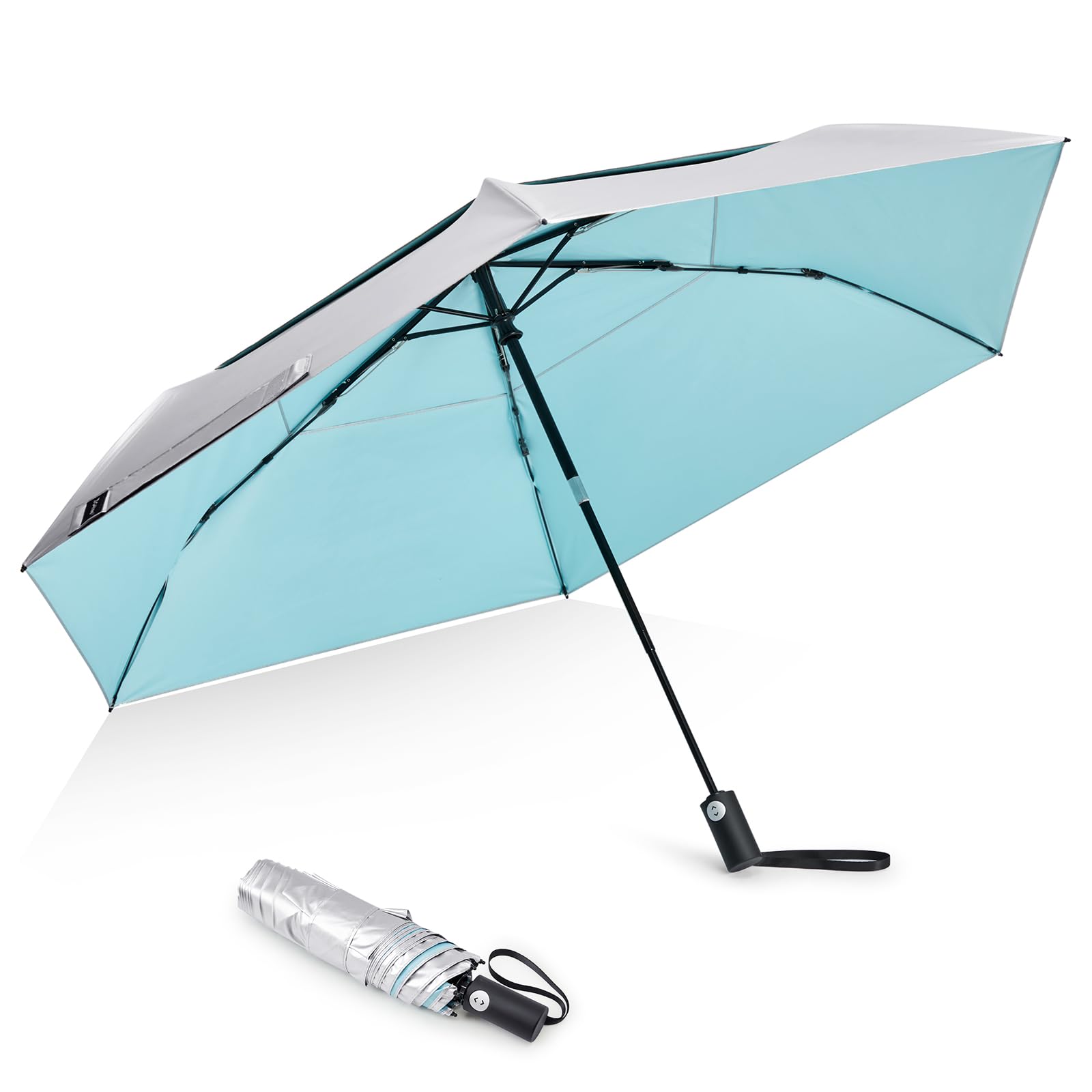 Photo 1 of G4Free Travel Umbrella Ultralight UPF 50+ UV Protection Compact Sun Umbrella, Double Canopy Super Slim Small Portable Automatic Anti-bounce Close (Lake Blue)