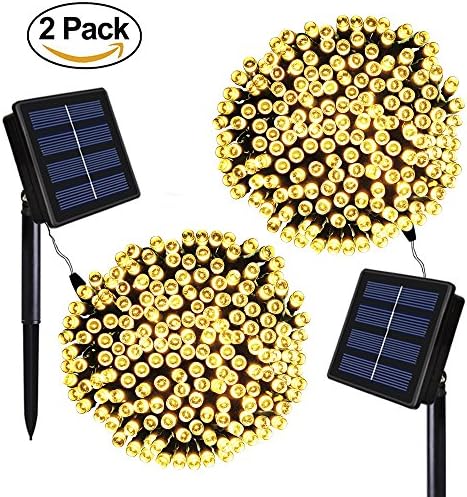 Solarmks 2 Pack Solar String Lights,8 Modes 72ft 200 LED Outdoor String Lights Waterproof Christmas Fairy Lights for Indoor Patio Gardens Homes Wedding Holiday Lawn Xmas Tree (Warm White)